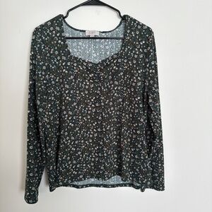 LOFT Dark Green Floral Blouse